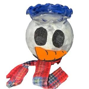 Handcrafted Snowman Tea Light Candleholder With Scarf And Tealight Included